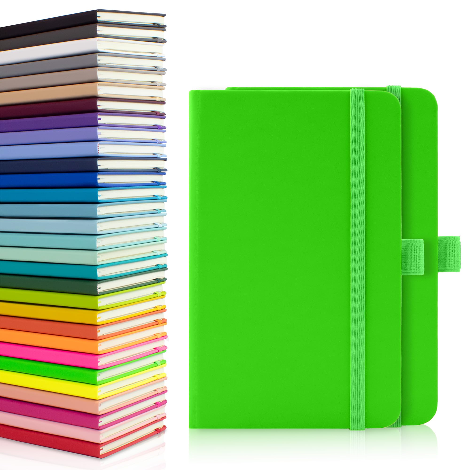 Notes London 2 x A6 Notebooks, Double Pack with Lined Pages, Pen Loop and Expandable Paper Pocket Hardback Medium Journal New Notepad Note Book Notes Diary Pad (Neon Green) — image 1