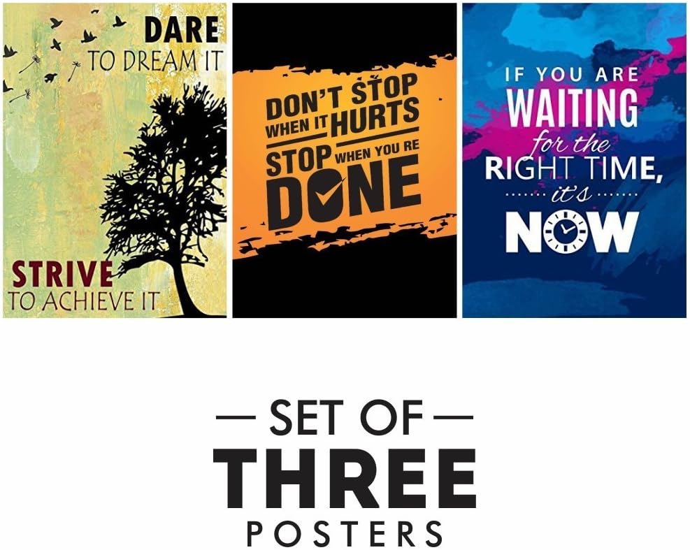 Printelligent Motivational Posters - Set of 3 Inspirational Wall Quotes Size 12 x 18 inch Wall Art New Year Gift
