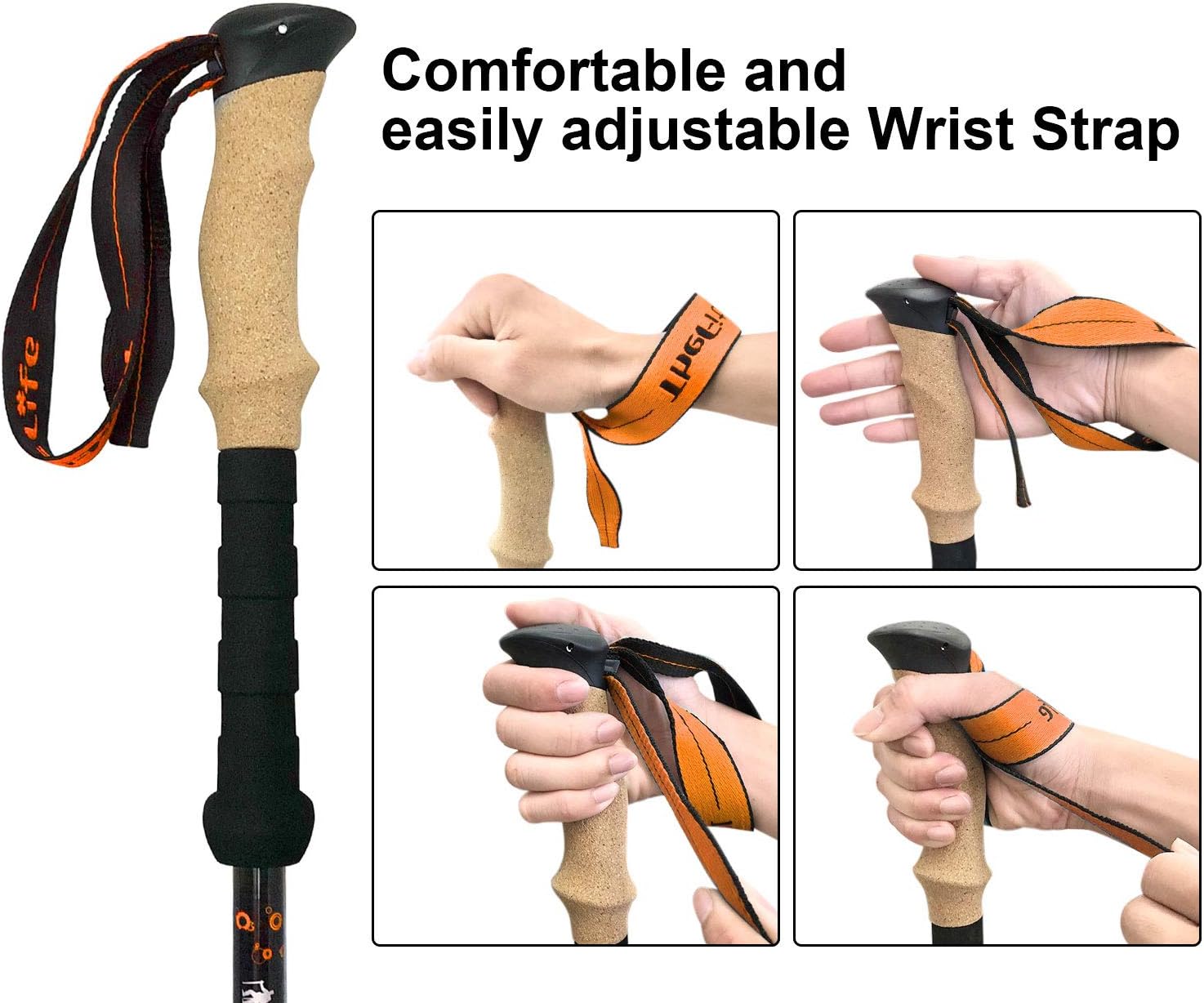 TheFitLife Carbon Fiber Trekking Poles – Collapsible and Telescopic Walking Sticks with Natural Cork Handle and Extended EVA Grips, Ultralight Nordic Hiking Poles for Backpacking Camping (Orange) : Sports & Outdoors