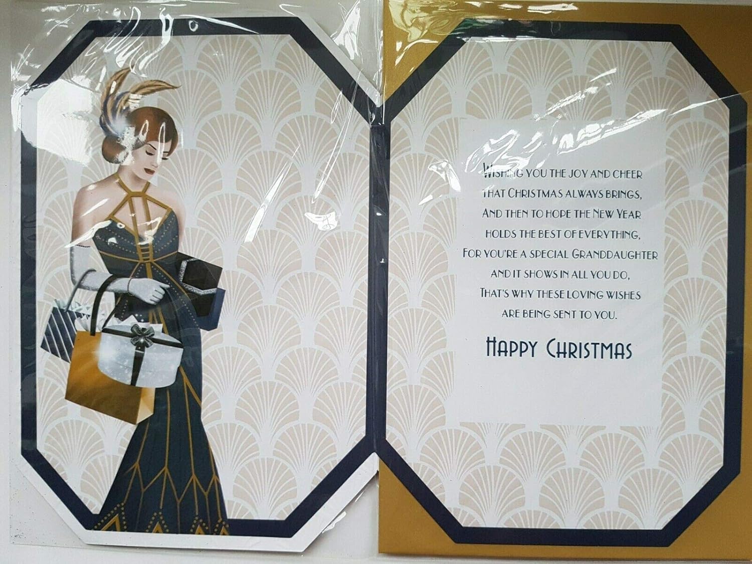 Art Deco - Love To a Fabulous Granddaughter - Large Golden Christmas Card, 210 x 290 mm - Image 3