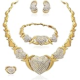 Gold Jewelry Sets for Woman 18k Gold Accessories,Bridal Jewelry Set for Wedding,Gold Accessories Jewelry Set Necklace Earrings and Bracelet Set Sweetheart Gifts