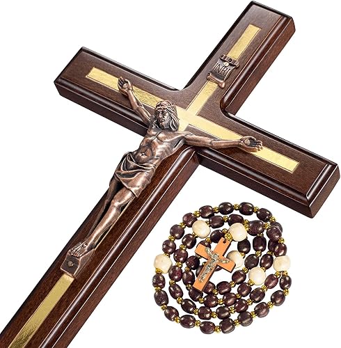 Handmade Crucifix Wall Cross - Wooden Catholic Crucifix for Home Decor - 12 Inch