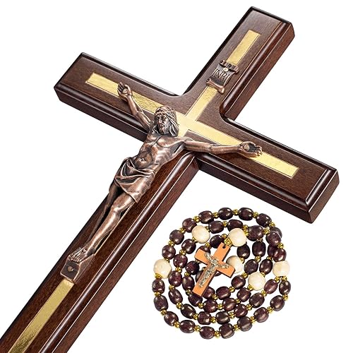 Handmade Crucifix Wall Cross - Wooden Catholic Crucifix for Home Decor - 12 Inch