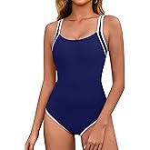BMJL Womens One Piece Swimsuits Tummy Control Bathing Suits Color Block Sporty Adjustable Cross Back Modest Swimwear