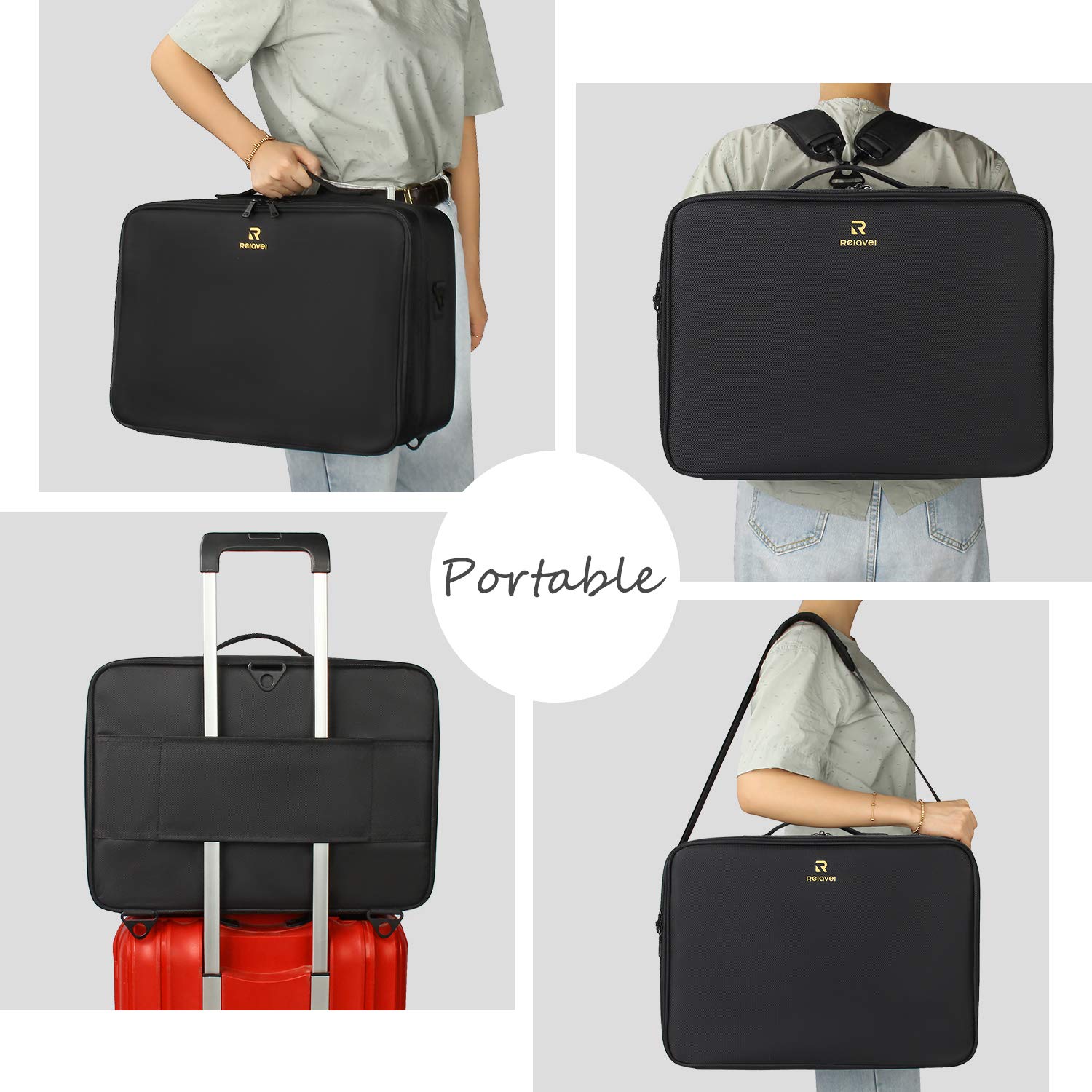 Relavel Extra Large Makeup Case Travel Makeup Train Case Professional Makeup Artist Bag Portable Nail Organizer Box Art Supply Case with Adjustable Dividers/Attach to Trolley/Shoulder Strap 17.7 Inch : Beauty