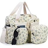 NOYINMIN 2 PCS/Set Small Cute Floral Quilted Tote Bag with Multi-Pockets for Women, Crossbody Shoulder Everyday Handbags