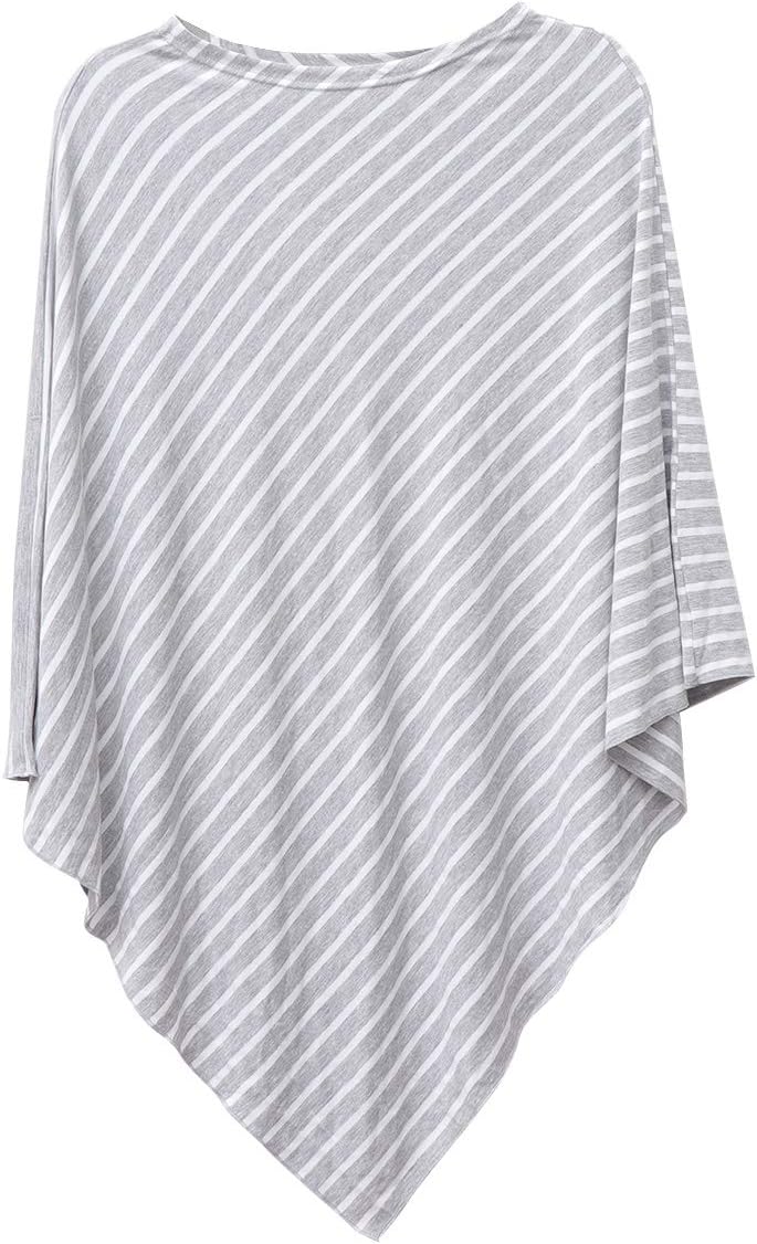 NUOBESTY Baby Cover Poncho Striped Triangle Breastfeeding Scarf Shopping Cart Cover Stroller Cover Canopy Protection Blanket (Gray)
