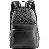 Leather Laptop Backpack for Men Women, School College Bookbag Casual Travel Daypack (Black)