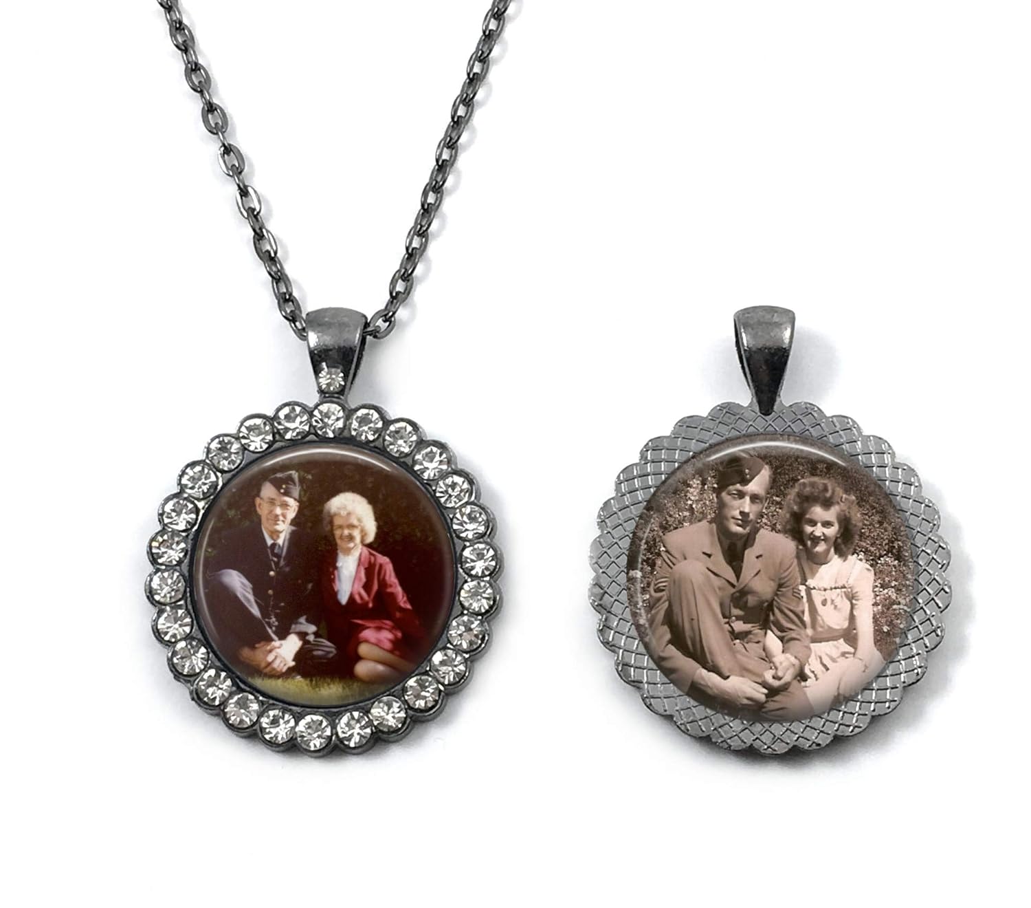 Double Sided Gunmetal Rhinestone Custom Photo Wedding