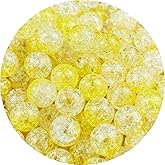 200pcs Crackle Acrylic Beads 10mm Crystal Round Crafts Bulk Spacer Beads for Jewelry Making Necklace Bracelet Earrings DIY Jewelry Decoration(Light Yellow)