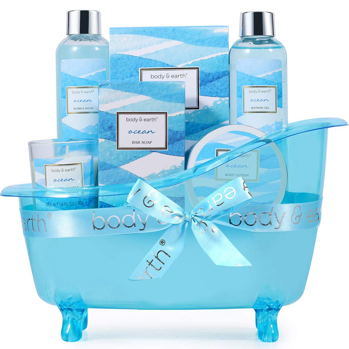 Bath Gift Set for Women,Body &amp; Earth Home Spa Kit Scented with Ocean,Bath and Body Gift Basket Set,Spa Gifts for Women,7 Pcs Bath Set,Best Gift Ideal for Her