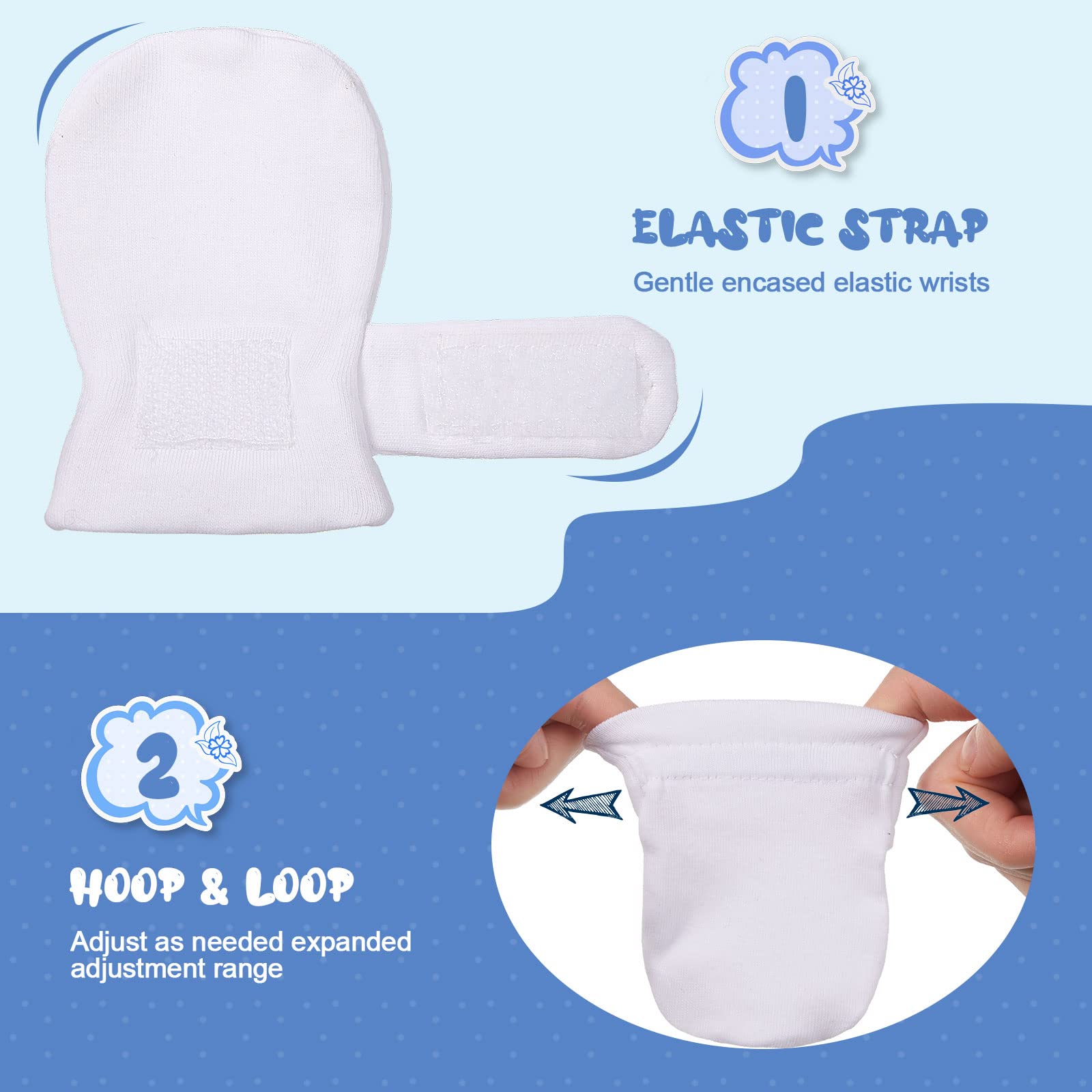 Newcotte Adjustable Baby Mittens No Scratch Newborn Cotton Breathable Gloves Warm Baby Mitts for Boys