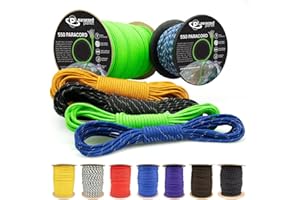 PARACORD PLANET Reflective 550lb Paracord – 7 Strand Type III Nylon Parachute Cord for Hiking, Camping, and Fishing – 30+ Colors and 6 Length Options