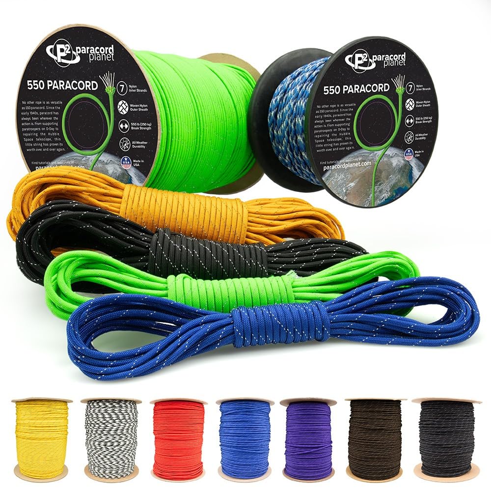 Reflective 550lb Paracord – 7 Strand Type III Nylon Parachute Cord for Hiking, Camping, and Fishing