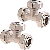 ANCIMOON 2PCS 3/4’’ Tee Air Piping Fittings, 3/4’’ Tubing x 3/4’’ Tubing x 3/4’’ Tubing, Brass-Nickel Plated, 200PSI Working Pressure, Air Line Fittings for Shop Garage Compressed Air Tube System