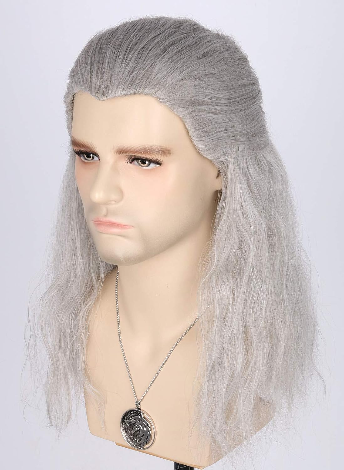 Topcosplay Long Curly Grey Wig for Men Cosplay Wig for Halloween Fancy Dress Party (Grey) - Image 4