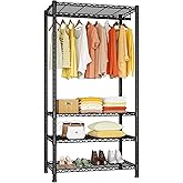 Ulif H2 Heavy Duty Clothes Rack, Freestanding 4 Tiers Garment Rack for Hanging Clothes with Shelves and Hangers, Closet Organizers and Storage Metal Closet Wardrobe System, Max Load 500 LBS, Black