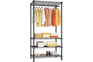 Ulif H2 Heavy Duty Clothes Rack, Freestanding 4 Tiers Garment Rack for Hanging Clothes with Shelves and Hangers, Closet Organizers and Storage Metal Closet Wardrobe System, Max Load 500 LBS, Black