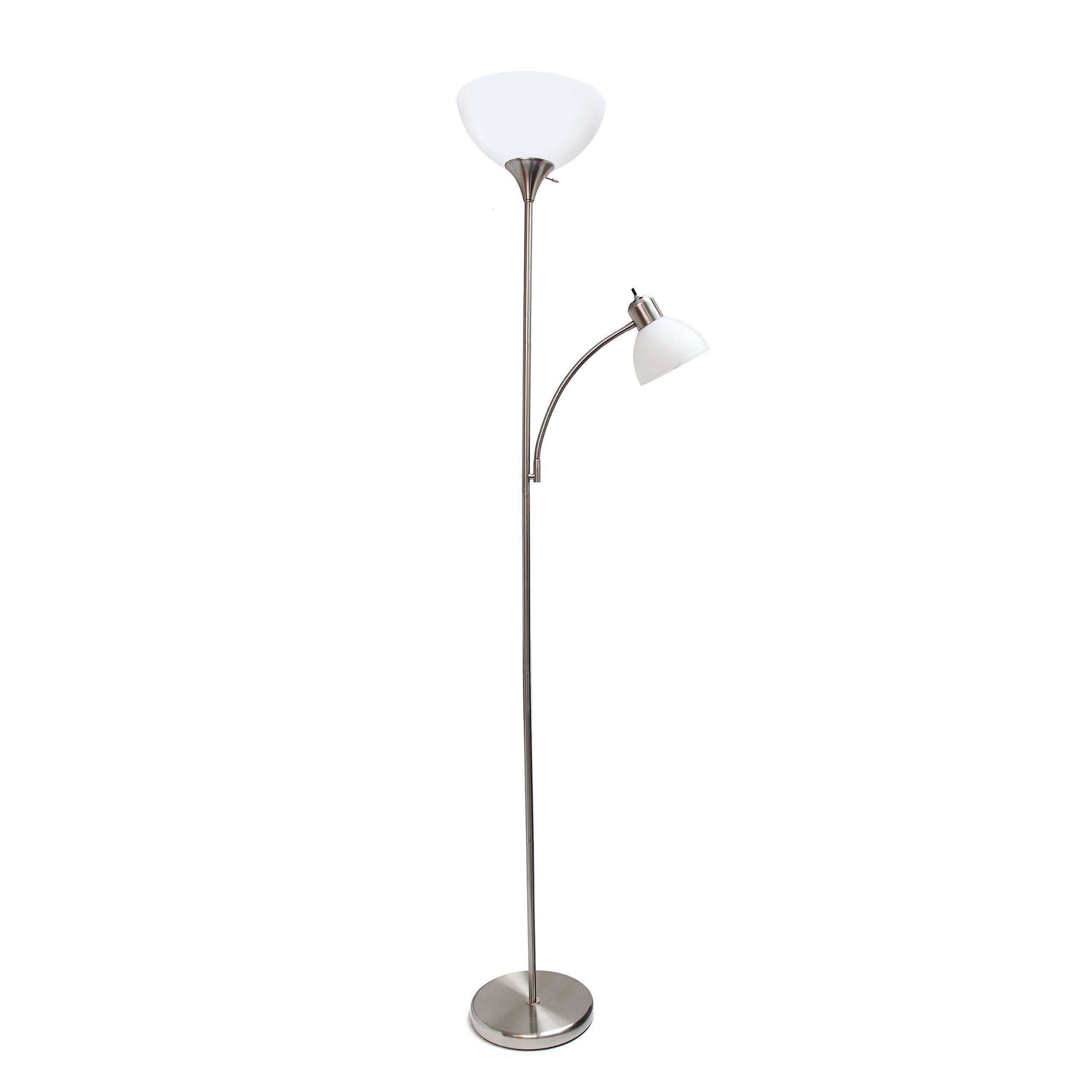 Photo 1 of ***BROKEN LAMP SHADE***Simple Designs LF2000-BSN Mother-Daughter Floor Lamp with Reading Light, Brushed Nickel
