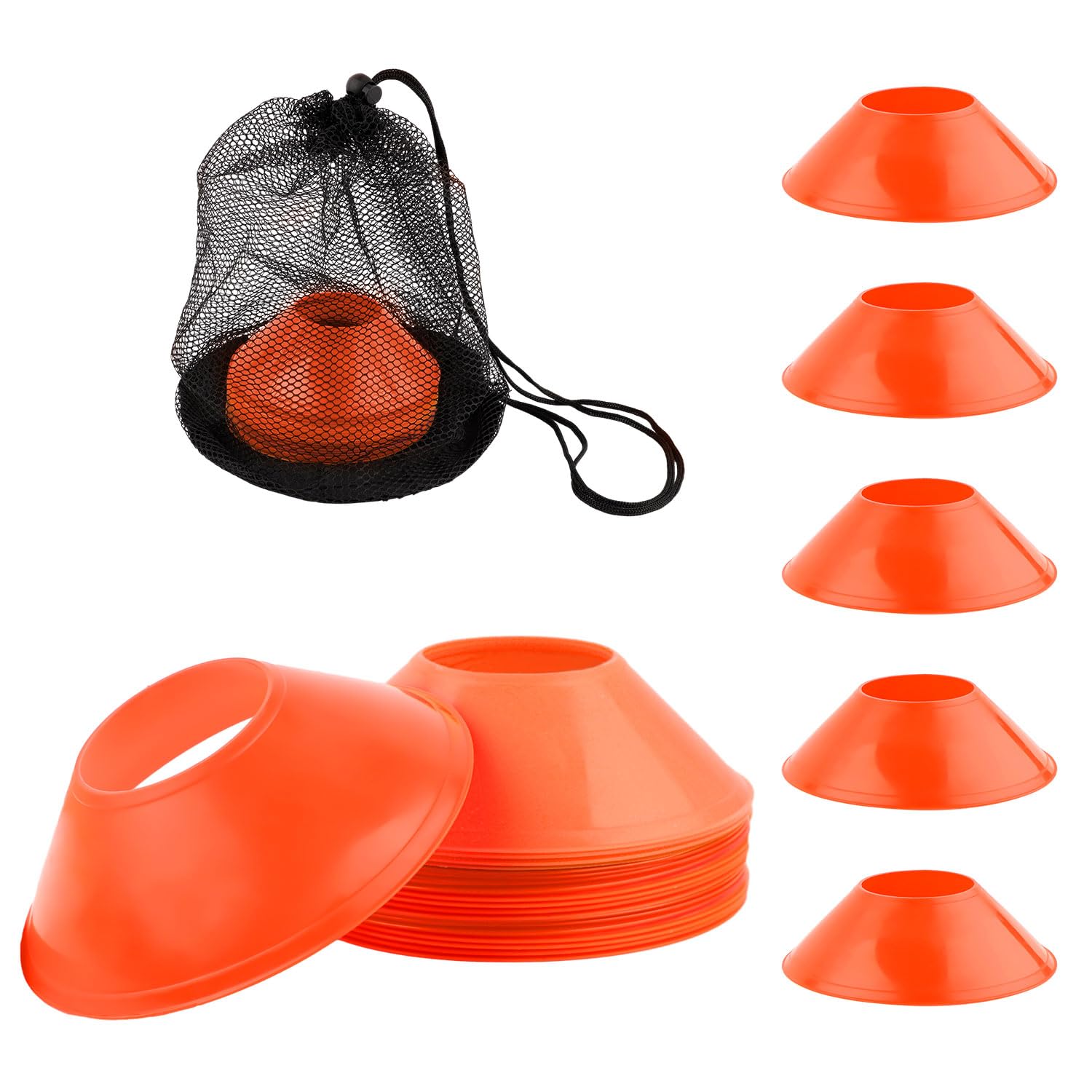 XIHIRCD 25pcs Soccer Cones for Sports Training, Mini Football Cones & Mesh Bag Flexible Agility Cones Premium Training Cones for Basketball Football Running Drills Sports Games Skating Kids(Orange)