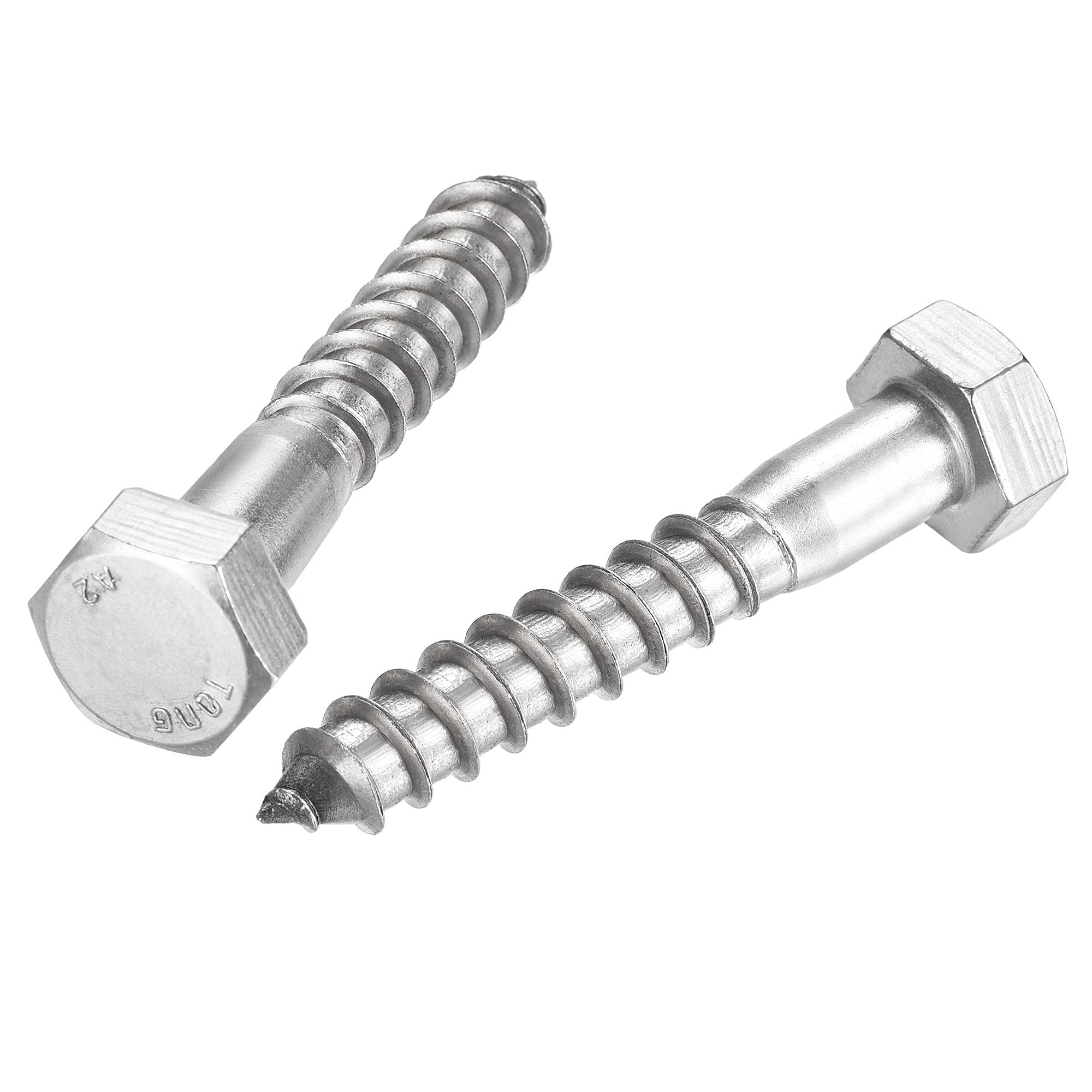 sourcing map Hex Lag Screws, M12 x 70mm 304 Stainless Steel Half Thread Self-Tapping Bolts for Wood Screw 5Pcs