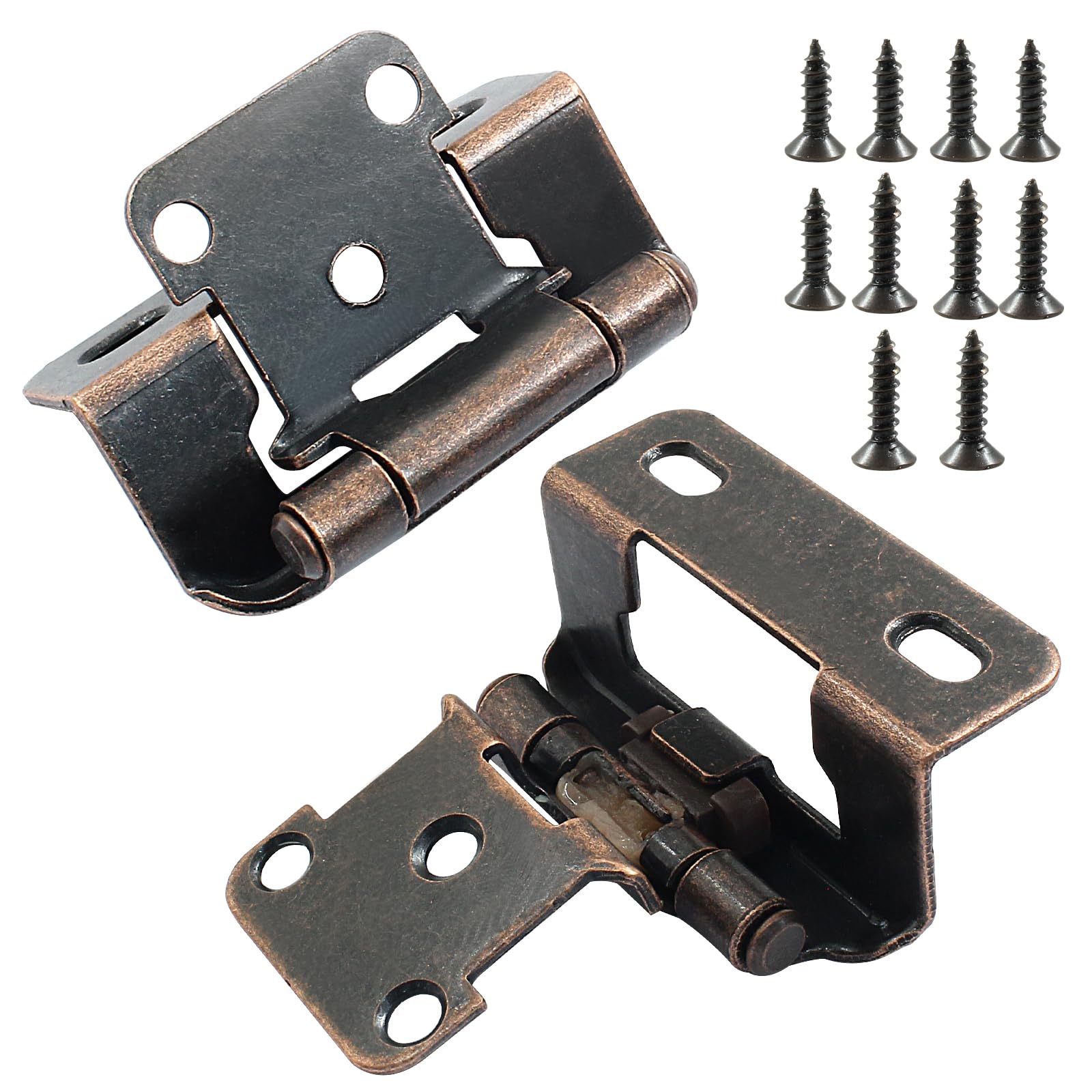 Photo 1 of Cionyce Antique Brass Self-Closing Soft-Close Cabinet Hinges 1/2" Overlay - 2 Pair (4 Pcs) for Kitchen & Bathroom Cabinets, Inset Cupboard Doors