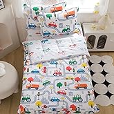 qjmiaofang Zip Up Bedding Twin 4Pcs Cars Bedding Kids Boys Girls Zipper Comforter with Sheet Soft Microfiber Cartoon Car All in One Zipper Bed Set Construction Zip Up Bed in A Bag with Fitted Sheet