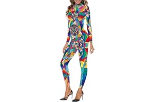 Foksikely Women's Adult Cosplay Costume 3D Printed Halloween Jumpsuit Pants Romper Catsuits