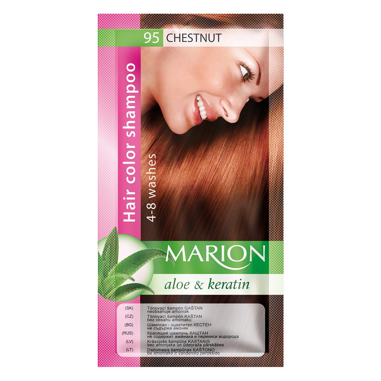 Marion Hair Color Shampoo in Sachet Lasting 4 to 8 Washes Aloe and Keratin - 95 Medium Chestnut — image 1