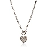 GUESS Rose Gold-Tone Pave Crystal Glass Stone Heart Pendant Toggle Necklace