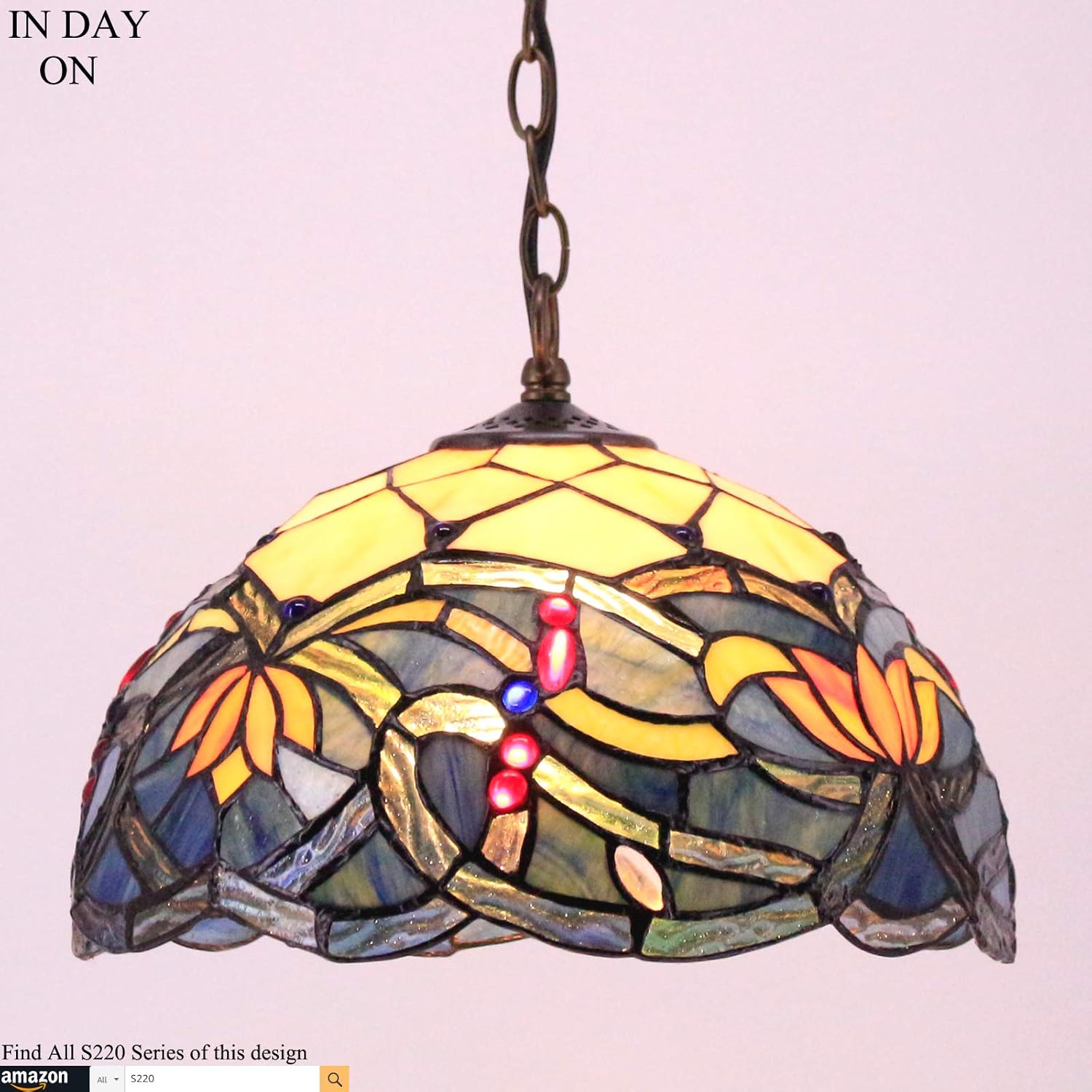 Tiffany Hanging Light W12H32 Inch (LED Bulb Included)Stained Glass Pendant lamp 1E26 Lotus Style S220 WERFACTORY Series Art Lamps Chandelier Kitchen Island Bar Hallway Living Room Dining Room Loft - - 