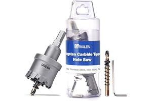 GRIXLEN 1-1/2" (38mm) Tungsten Carbide Tip Hole Saw,Hole Saw with M2 Pilot Drill bits for for Hard Metal Stainless Steel, Metal, Iron, and Plastic,25mm Drilling Depth (1-1/2" (38mm))