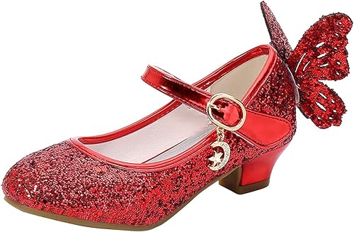 Amazon Cloudkids 子供靴 女の子 クリスタルシューズ ドレスシューズ プリンセス風 蝶結び ヒール付き 滑り止め キラキラ 雪の女王 可愛い 演出用 発表会 結婚式 パーティー レッド 29 ドレスシューズ