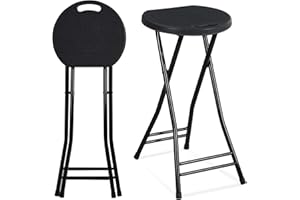 Suzile 2 Pcs 24 Inch Tall Folding Chair Portable Plastic Stool Chair Heavy Duty Foldable Bar Stools with Handle for Adults Kitchen Counter Room Home Camping Indoor Outdoor, 300lbs Capacity (Black)