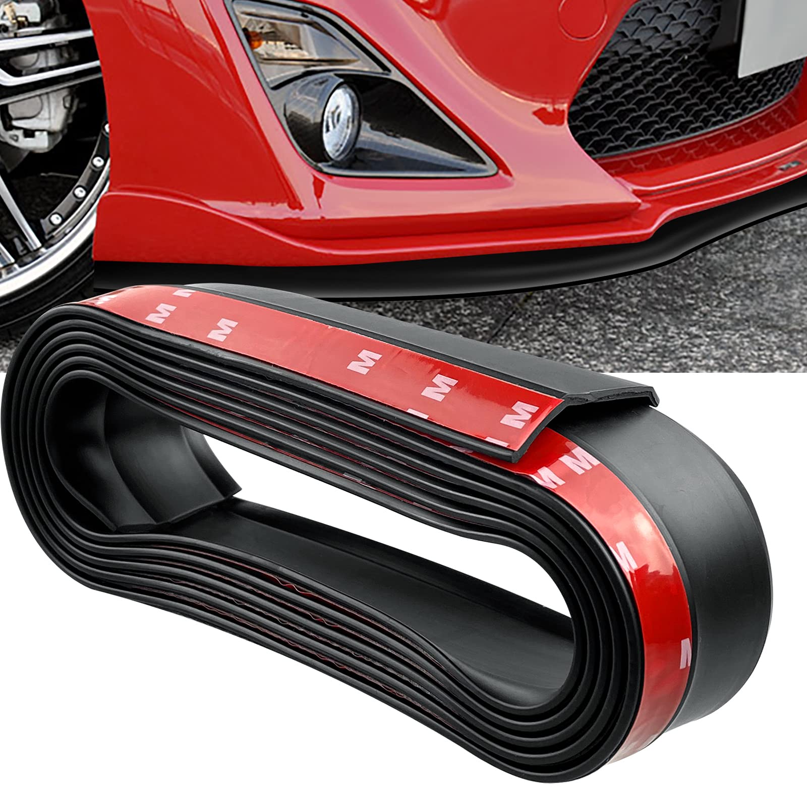 Universal Car Front Bumper Protector, Orbeor 98 Inch Rubber Front Bumper Skirt Protector Lip Splitter Body Spoiler for Cars Trucks SUV Black 60mm Width