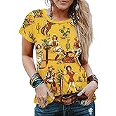 Western Cactus Horse T-Shirt Cactus Shirts for Women Desert Horse Graphic Tee Casual Cowgirl Vintage Short Sleeve Tops