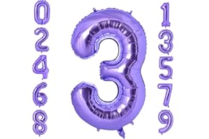 Vonokee 40 Inch Purple Giant Number Balloons 3, Jumbo Digital Foil Mylar Balloon for Birthday Party Wedding Anniversary Celebration Decoration