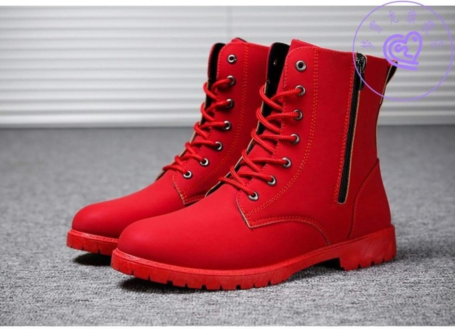 Red High Top Mens Army Boots Korean Zipper Men's Boots British Red Mens