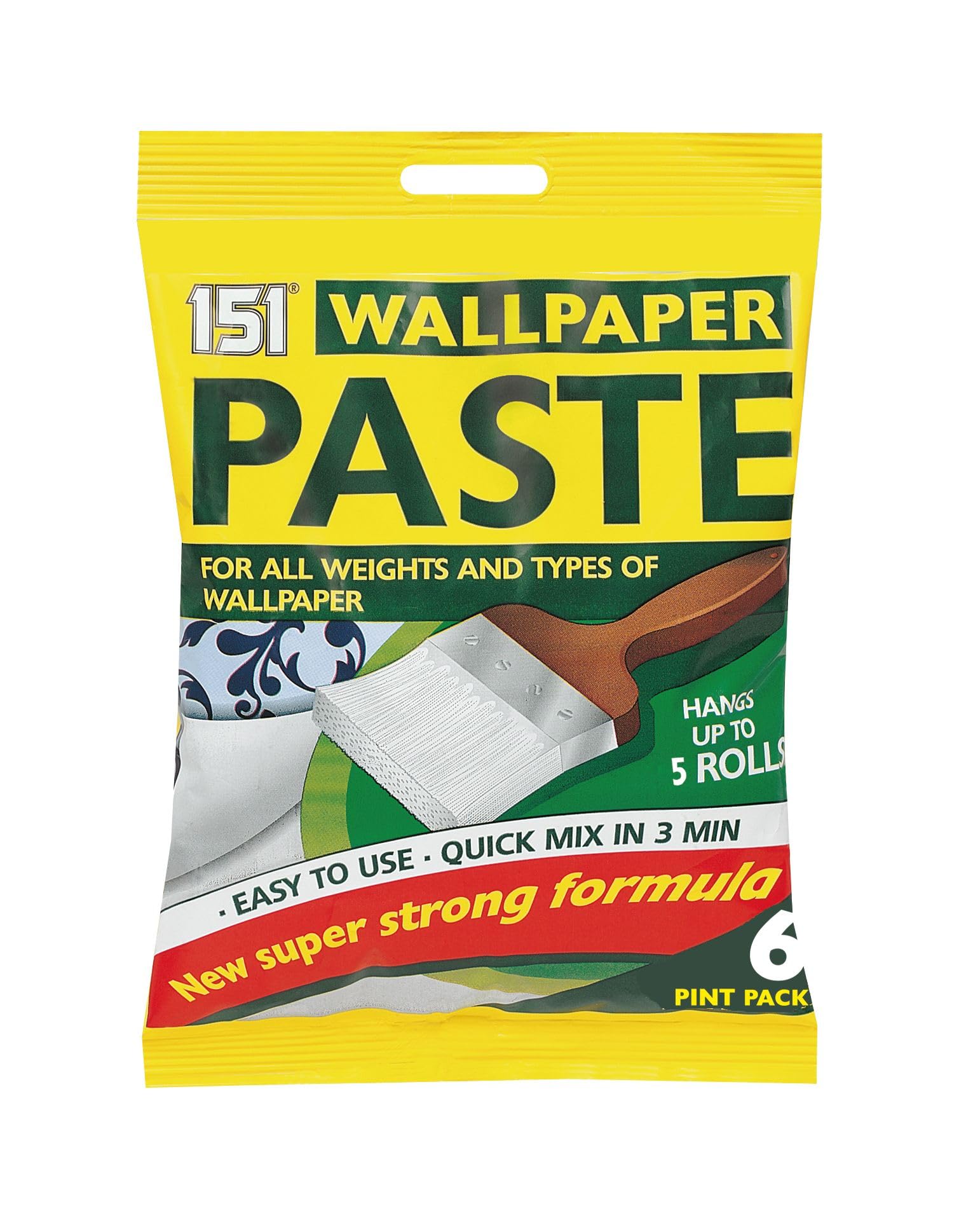 151 All Purpose Wallpaper Paste | Super Strong Wall Paper Adhesive - Ready in 3 Minutes | Suitable for All Types & Weights of Wallpaper | Easy To Use - Hangs Up To 5 Rolls (6 Pints)