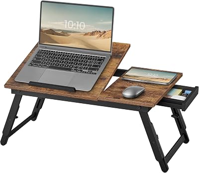 SONGMICS Bed Laptop Table with Adjustable Tilt 15.6 In Bamboo Desk LLD105B01