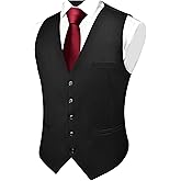 Branduce V-Neck Suit Vests for Men Solid Color Formal Slim Fit Business Vest Waistcoat with 3 Pockets