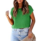 Saodimallsu Womens Cap Sleeve Crop Tops Summer Trendy Going Out Crew Neck Loose Knit Cropped Sweater Vest Tank Top