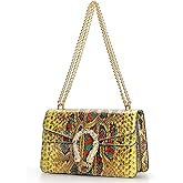 Leather Shoulder Bag Chain Purse for Women - Fashion Crossbody Bags Vintage Snake Print Underarm Bag Square Satchel Handbag