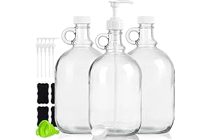 SOVIETIEP 3 Pcs 64 Oz Liquid Laundry Detergent Dispenser Glass Pump Bottle with Airtight Lids, Half Gallon Glass Jug for Laundry Organization, Glass Soap Dispenser, Fabric Softener, Home Brew, Syrup