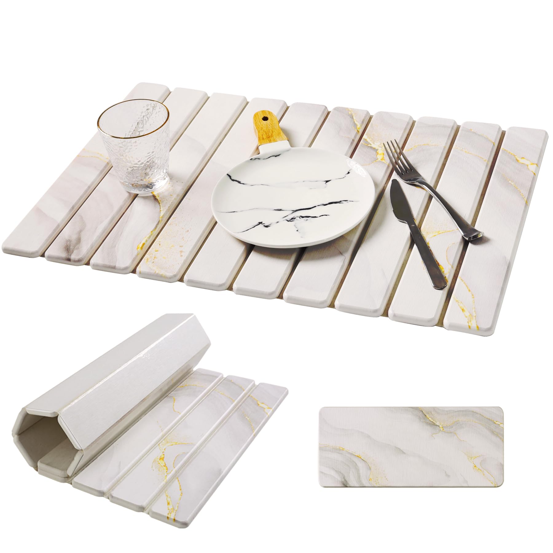 Photo 1 of 2PCS Large Stone Dish Drying Mats,Collapsible Drying Mat Fast Dry Stone Drying Mat for Kitchen Counter, Sink, Bathroom Diatomaceous Earth Mat Highly Absorbent Dish Drying Mat (23×15?& 8×4?)