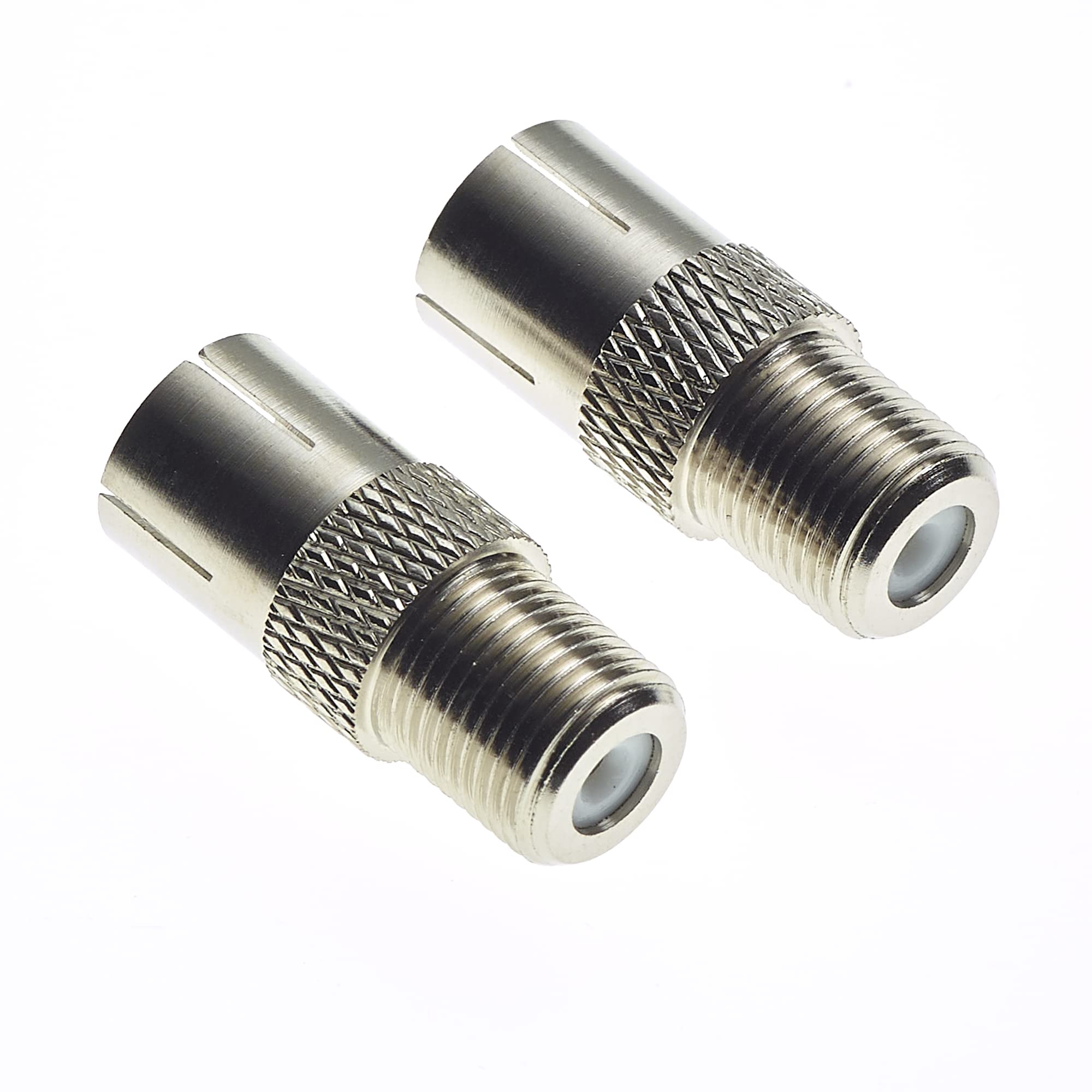 Keple F Type Socket To TV Coaxial Socket - Nickel Plated Brass Body Plug Jack Adapter, Coax Cable Antenna Camping Connection, F-Pin Push-on Male Connector, Easy Connect And Disconnect - Pack Of 2