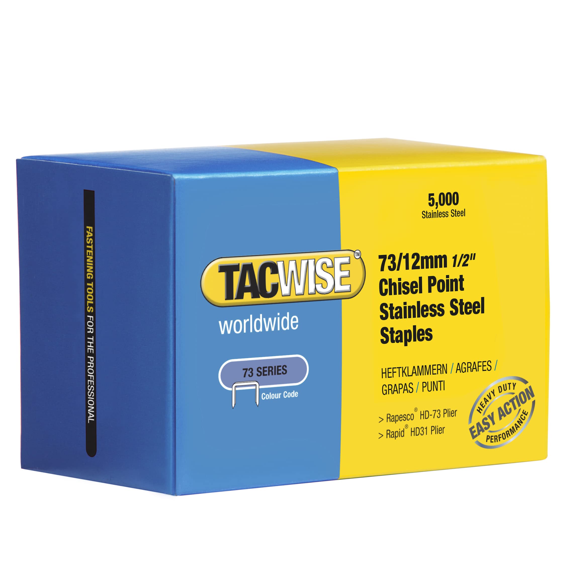 Tacwise 1389 Type 73/12 mm Stainless Steel Staples for Plier Staplers, Pack of 5000