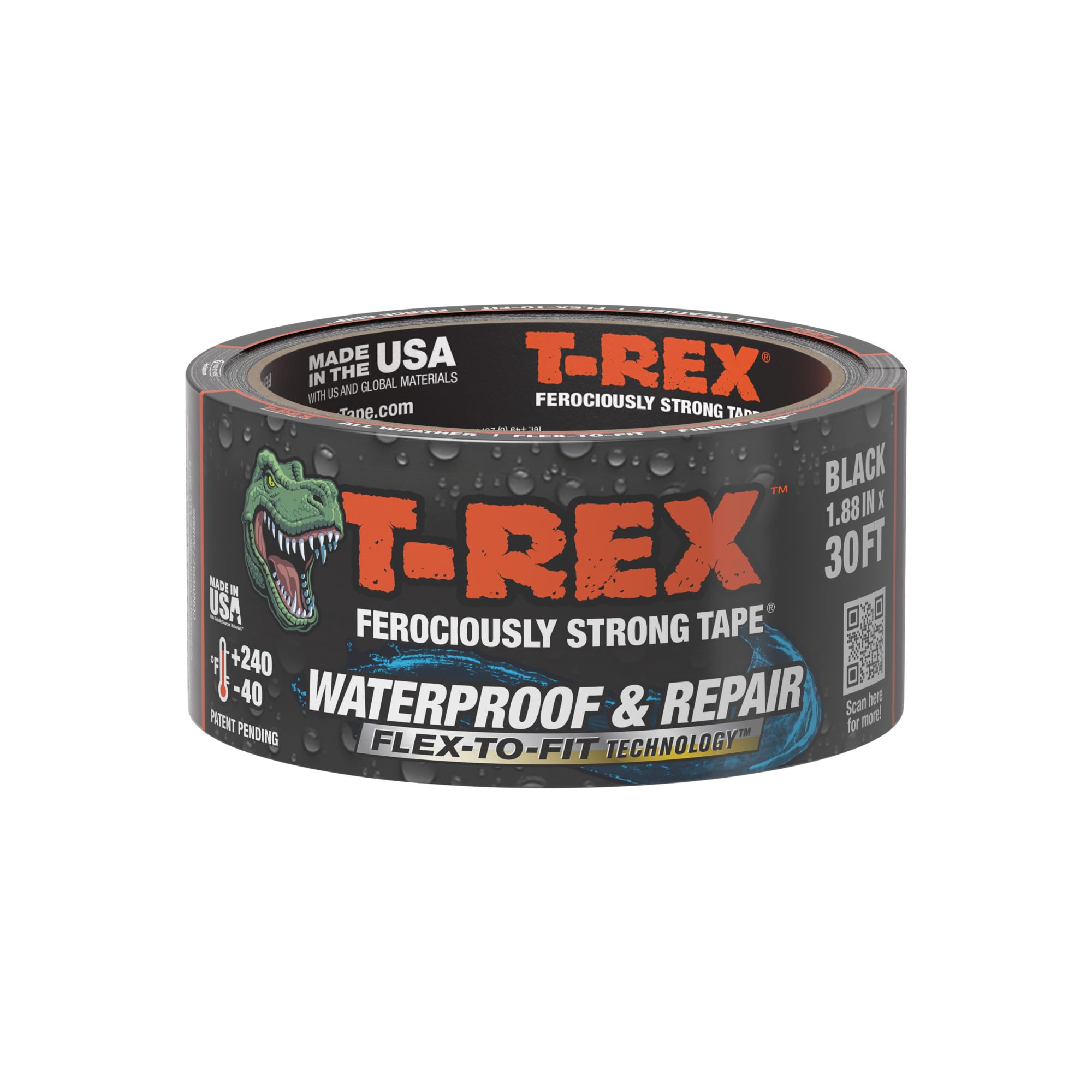 Photo 1 of ***USED*** T-Rex Flexible Waterproof Tape - Heavy Duty Adhesive Waterproofing Tape for Repair, Leaks, Roof Patches - Extreme Weather & UV Resistance - Black, 1.88" x 30 ft. (Pack of 1)