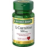 Nature's Bounty L-Carnitine, Supports Heart Health & Fat Metabolism, Amino Acid Supplement, 500 mg, 30 Tablets