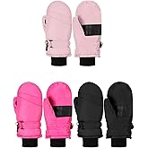 Fourluoo 3 Pairs Kids Waterproof Snow Mittens Winter Ski Gloves Thickened Warm Snow Gloves Mittens for Toddler Boys Girls